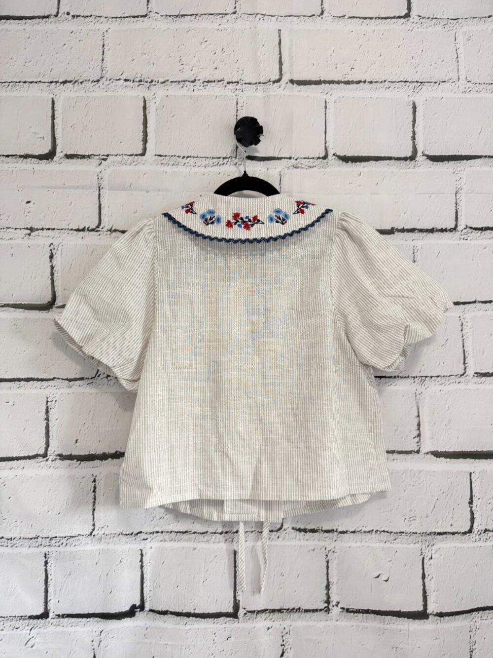NWT Caroline Constas Embroidered Tie Front Puff Sleeve Top Size S - Picture 5 of 15